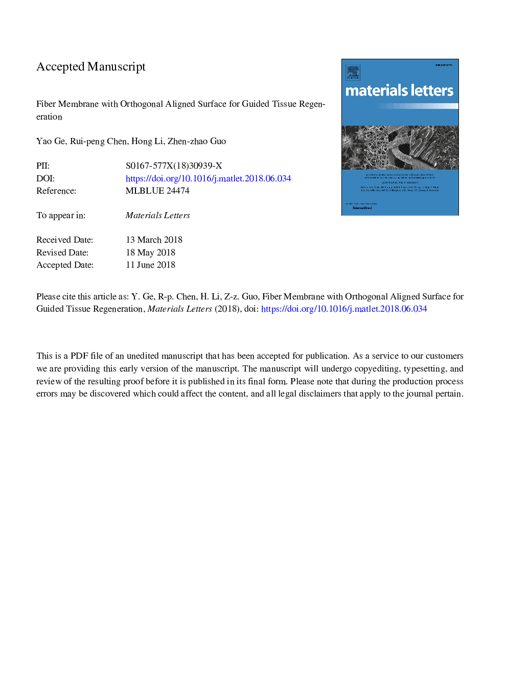 Fiber membrane with orthogonal aligned surface for guided tissue regeneration