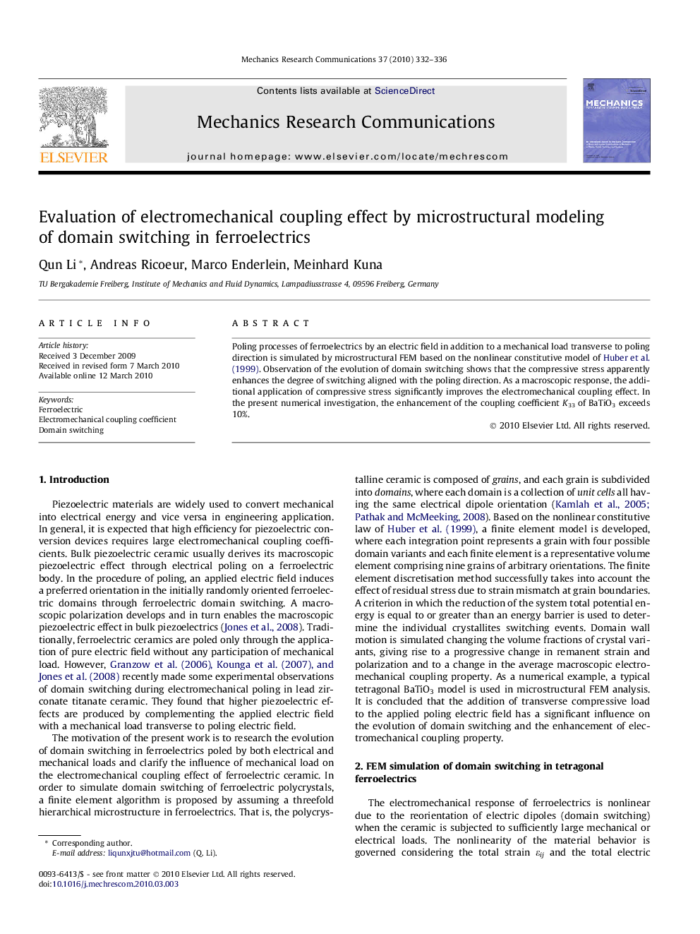 Evaluation of electromechanical coupling effect by microstructural modeling of domain switching in ferroelectrics