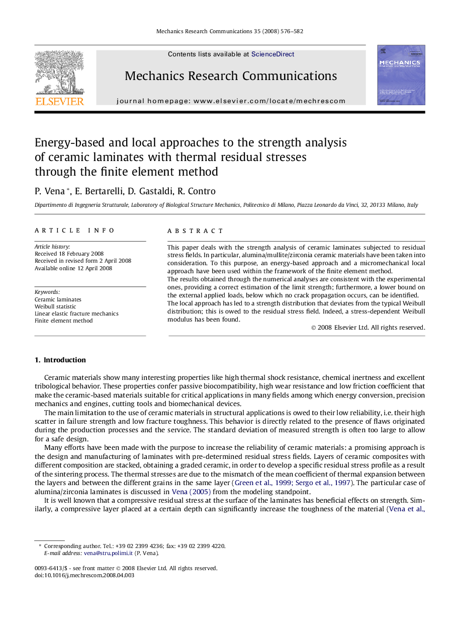 Energy-based and local approaches to the strength analysis of ceramic laminates with thermal residual stresses through the finite element method