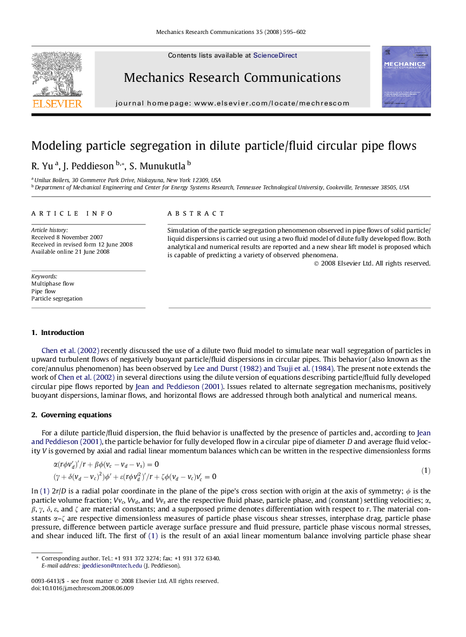 Modeling particle segregation in dilute particle/fluid circular pipe flows