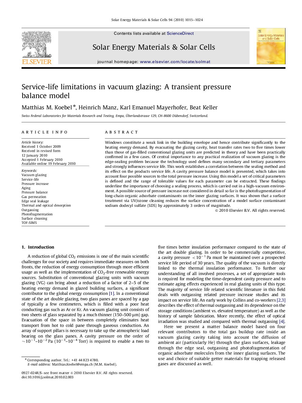 Service-life limitations in vacuum glazing: A transient pressure balance model