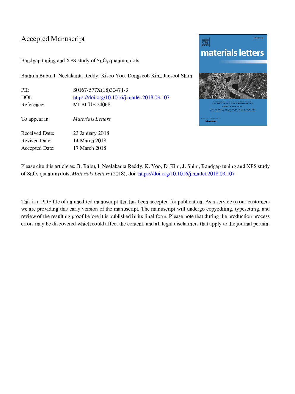 Bandgap tuning and XPS study of SnO2 quantum dots