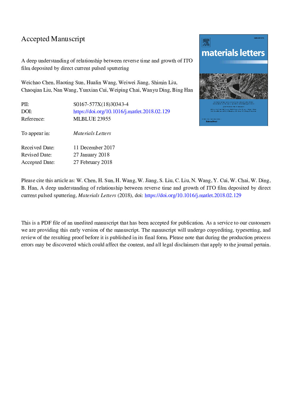 A deep understanding of relationship between reverse time and growth of ITO film deposited by direct current pulsed sputtering