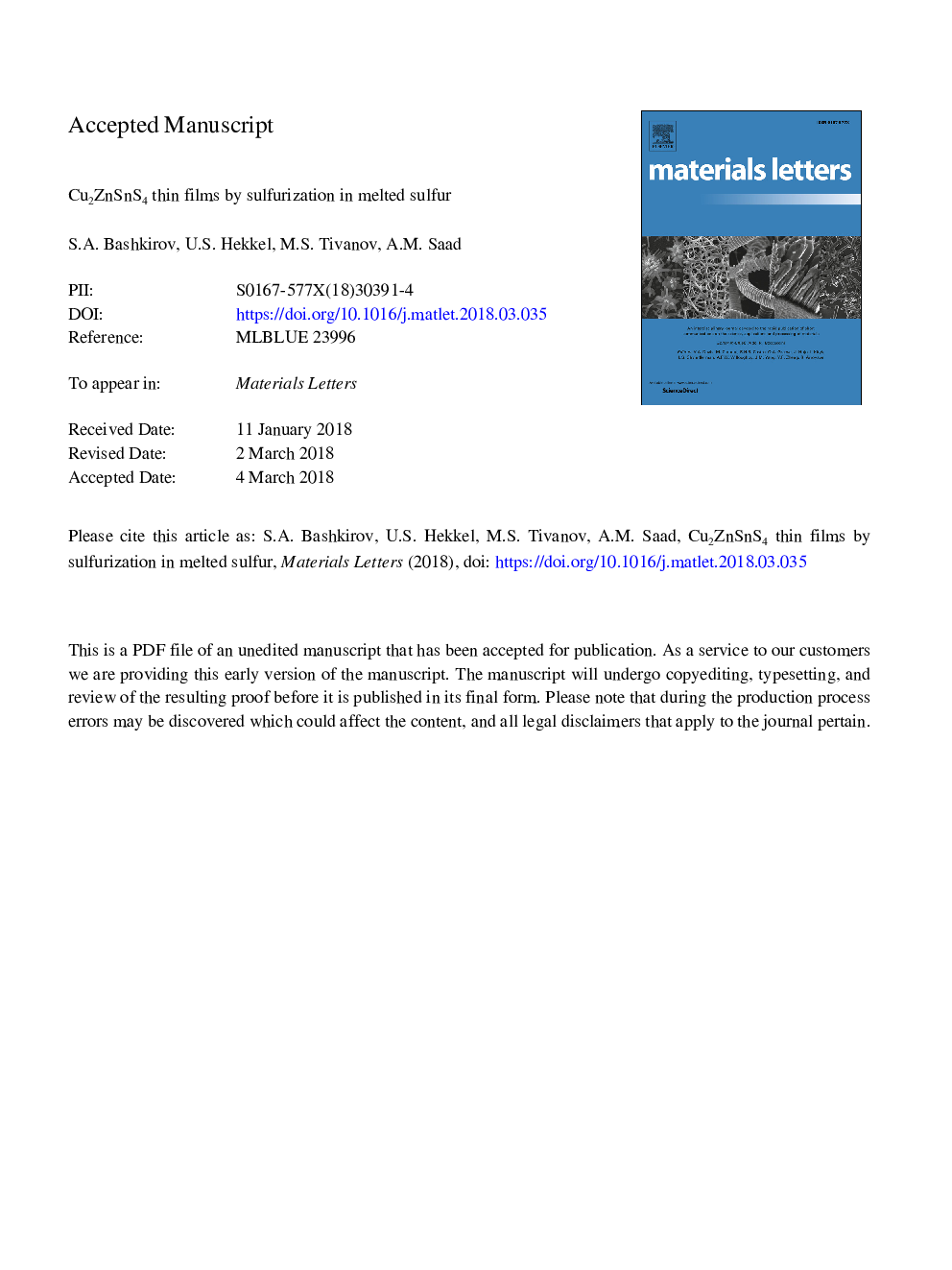 Cu2ZnSnS4 thin films by sulfurization in melted sulfur