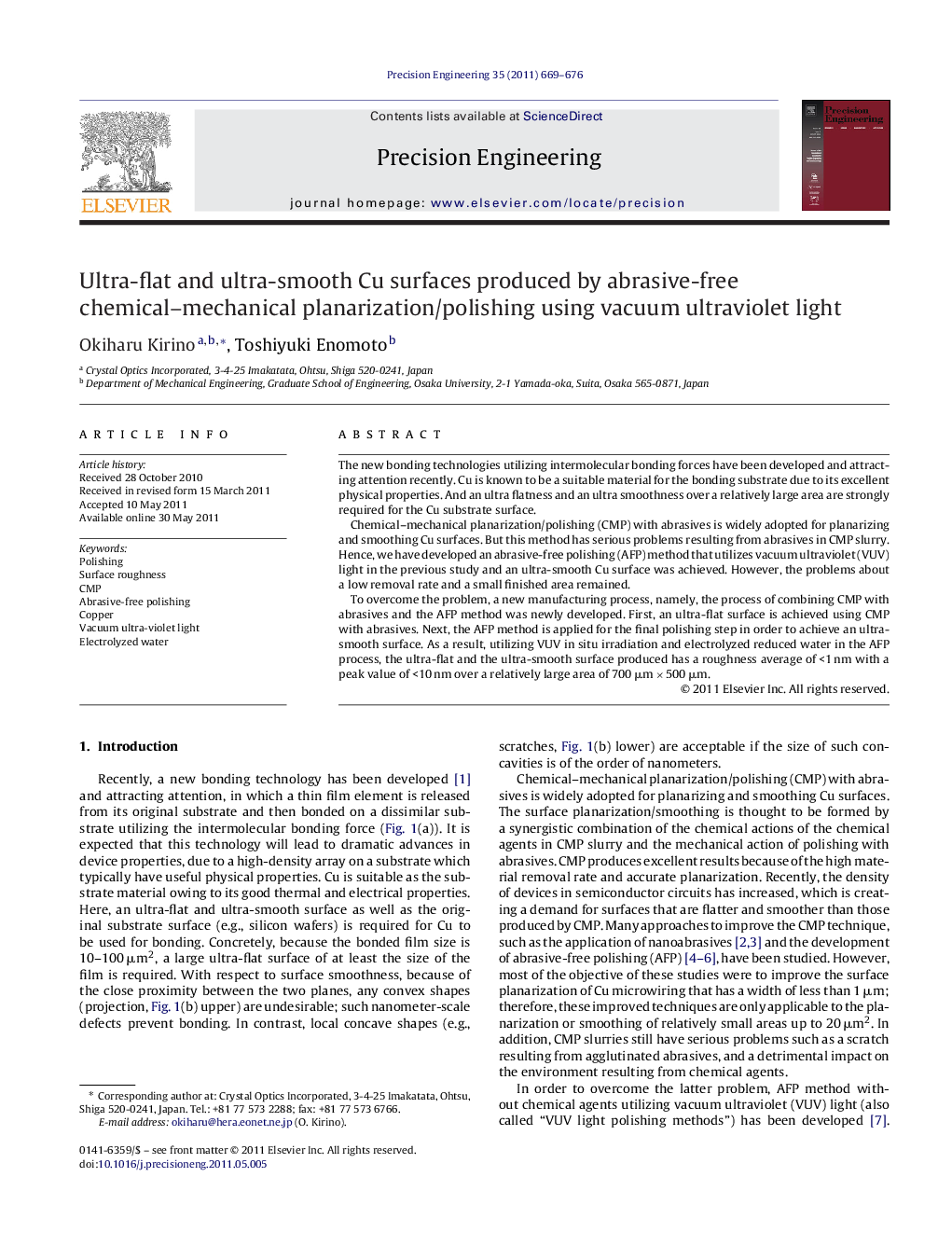 Ultra-flat and ultra-smooth Cu surfaces produced by abrasive-free chemical-mechanical planarization/polishing using vacuum ultraviolet light