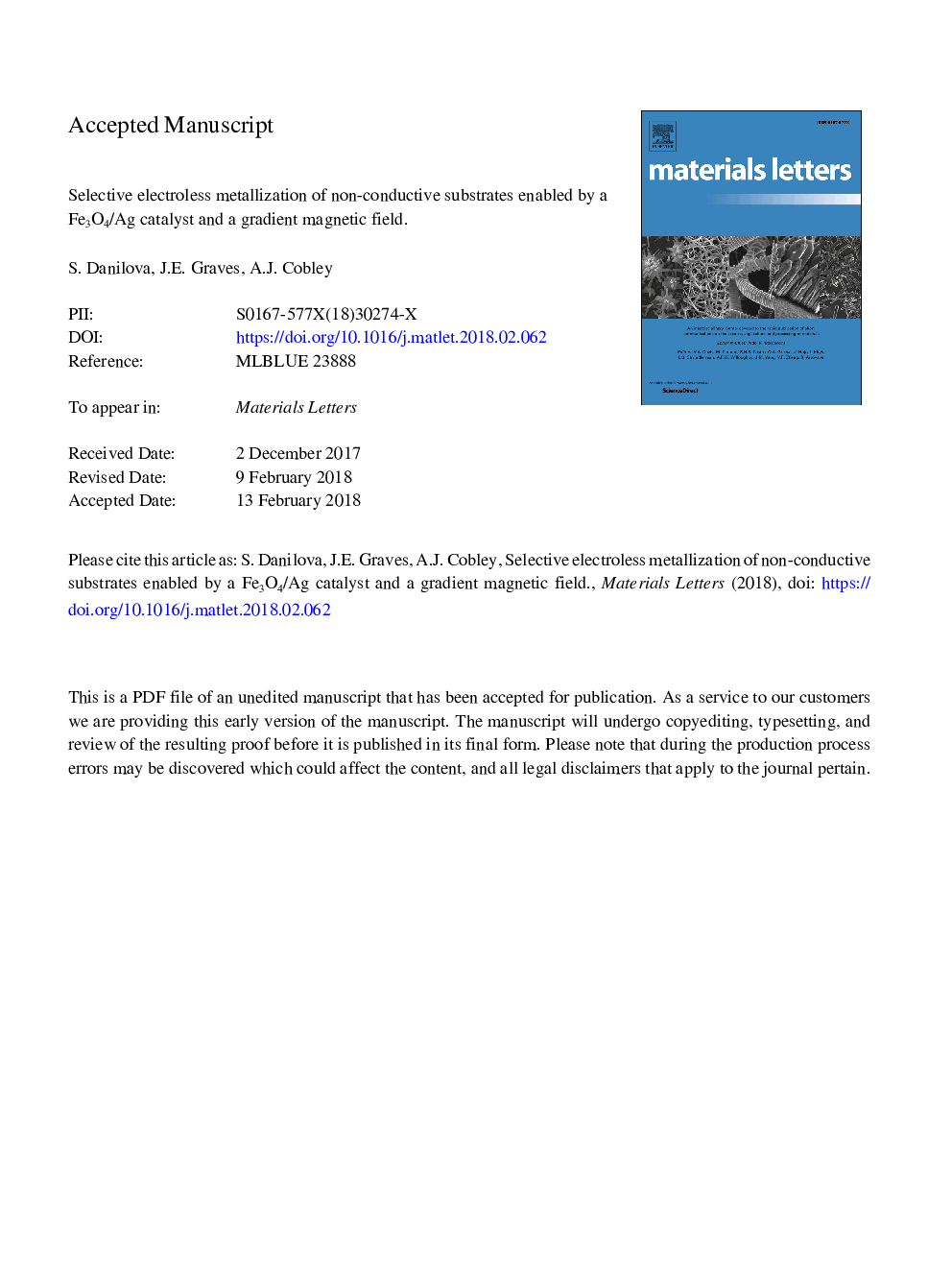 Selective electroless metallization of non-conductive substrates enabled by a Fe3O4/Ag catalyst and a gradient magnetic field