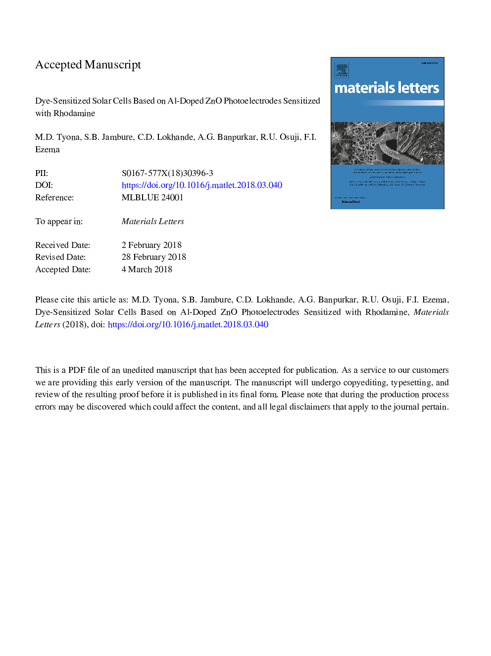 Dye-sensitized solar cells based on Al-doped ZnO photoelectrodes sensitized with rhodamine