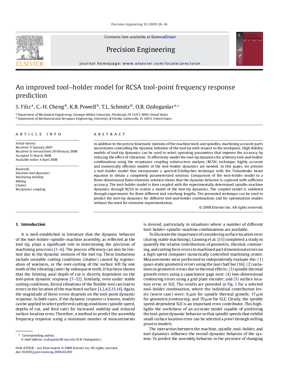 An improved tool–holder model for RCSA tool-point frequency response prediction