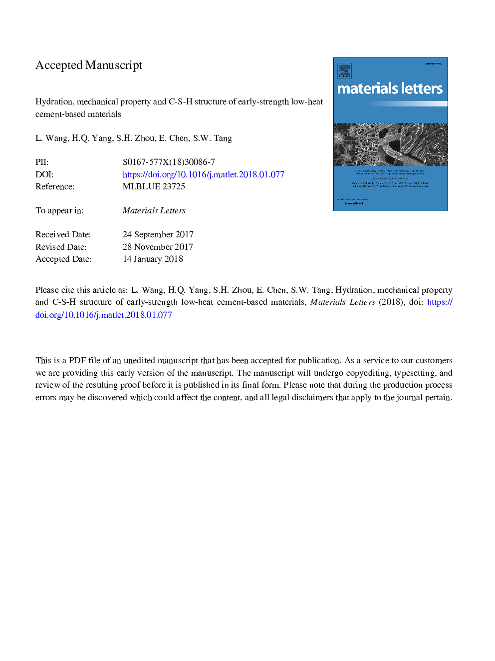 Hydration, mechanical property and C-S-H structure of early-strength low-heat cement-based materials