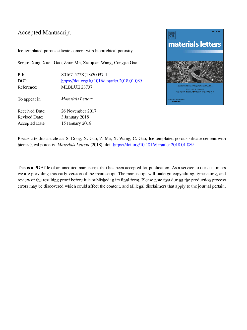 Ice-templated porous silicate cement with hierarchical porosity