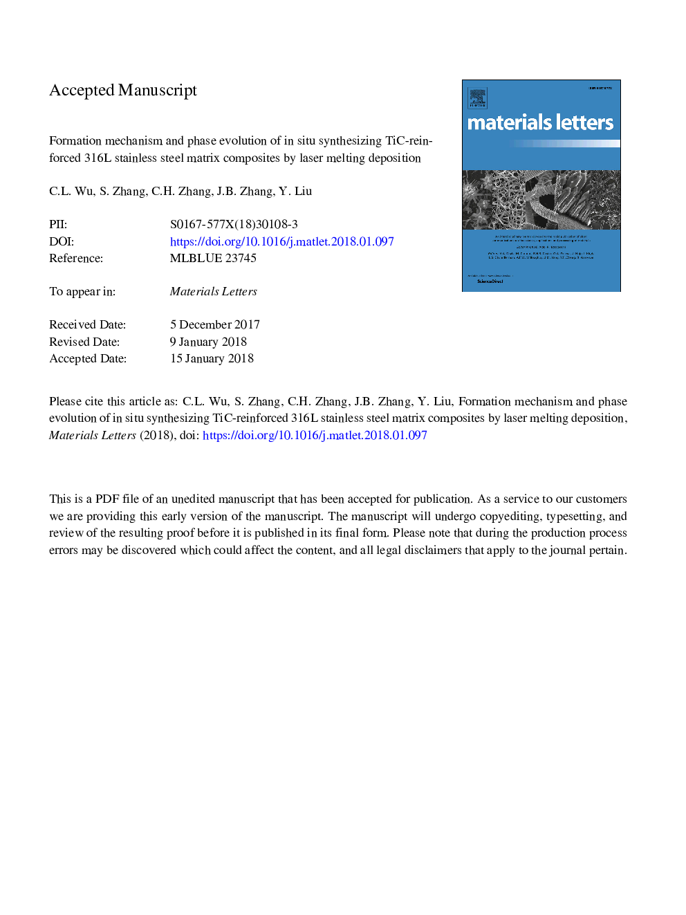 Formation mechanism and phase evolution of in situ synthesizing TiC-reinforced 316L stainless steel matrix composites by laser melting deposition