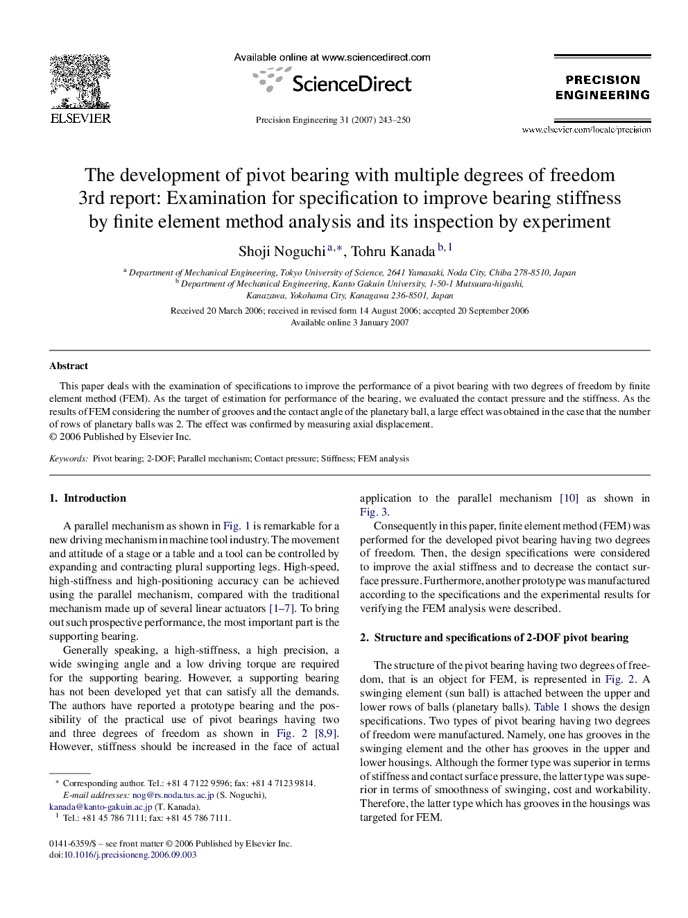 The development of pivot bearing with multiple degrees of freedom: 3rd report: Examination for specification to improve bearing stiffness by finite element method analysis and its inspection by experiment