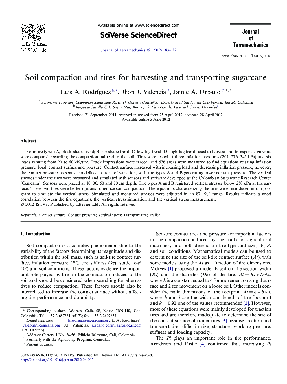 Soil compaction and tires for harvesting and transporting sugarcane