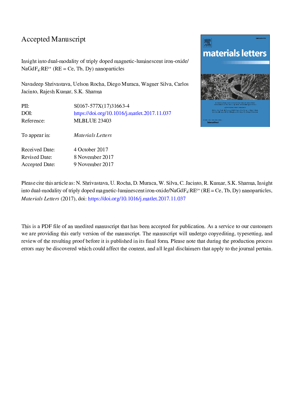 Insight into dual-modality of triply doped magnetic-luminescent iron-oxide/NaGdF4:RE3+ (REâ¯=â¯Ce, Tb, Dy) nanoparticles