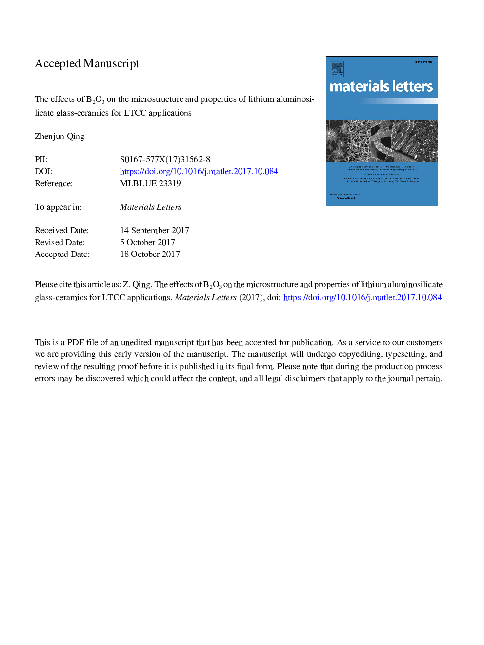 The effects of B2O3 on the microstructure and properties of lithium aluminosilicate glass-ceramics for LTCC applications