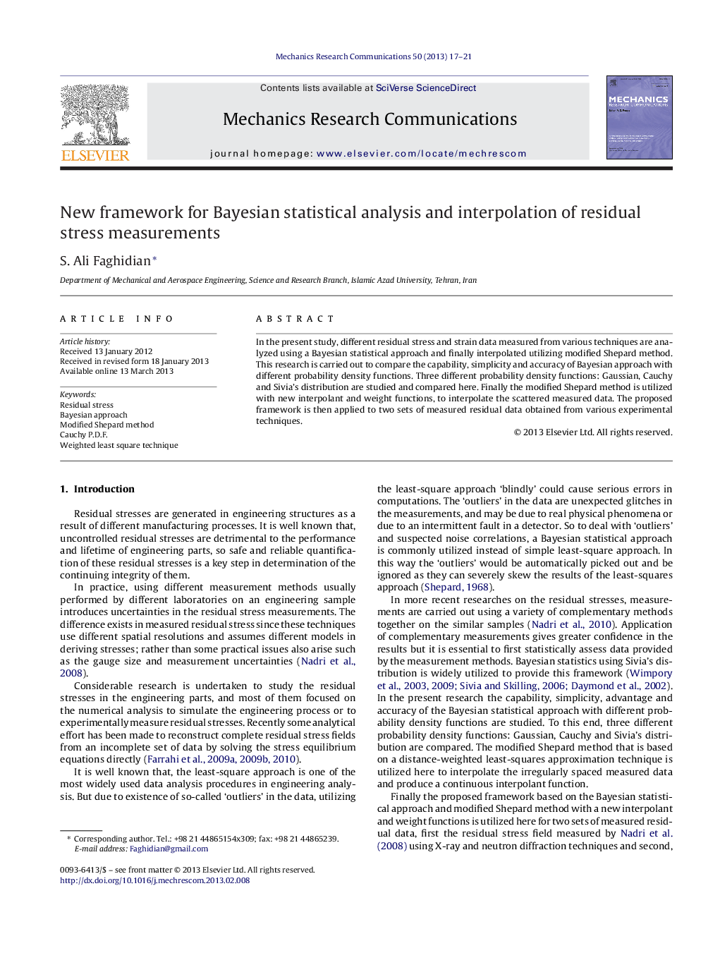 New framework for Bayesian statistical analysis and interpolation of residual stress measurements