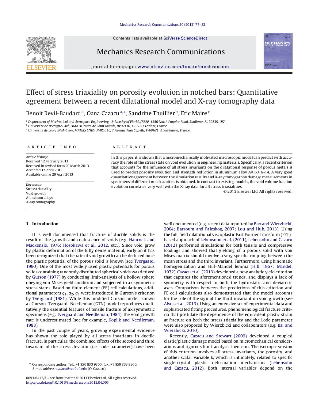 Effect of stress triaxiality on porosity evolution in notched bars: Quantitative agreement between a recent dilatational model and X-ray tomography data