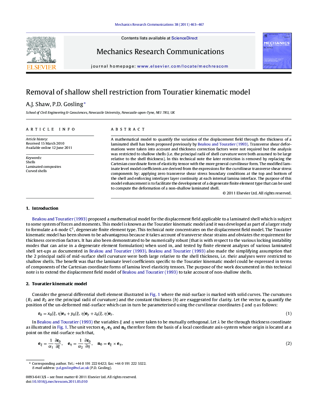 Removal of shallow shell restriction from Touratier kinematic model