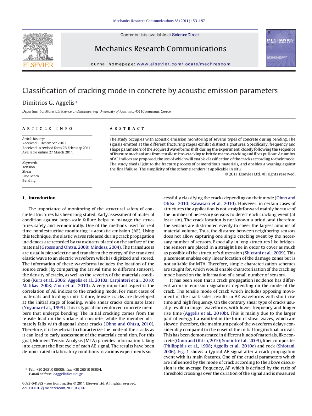 Classification of cracking mode in concrete by acoustic emission parameters