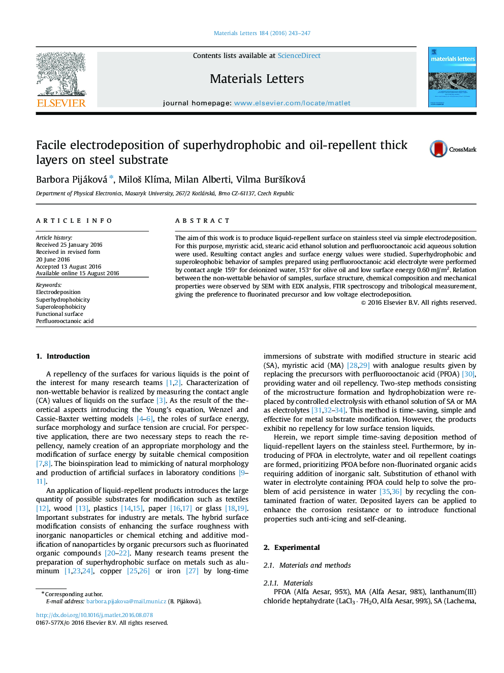 Facile electrodeposition of superhydrophobic and oil-repellent thick layers on steel substrate