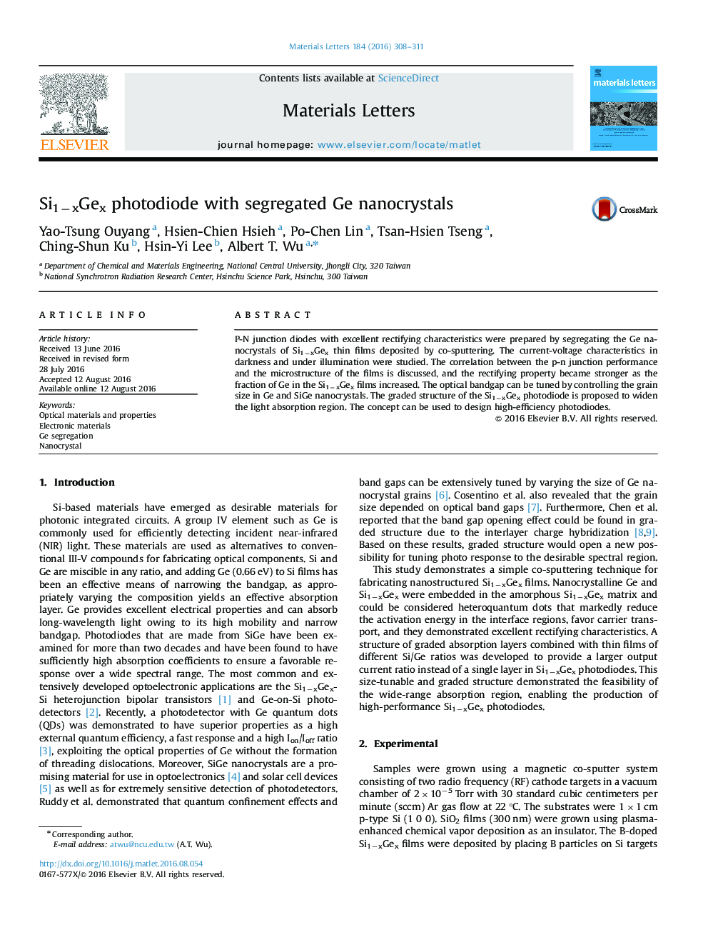 Si1âxGex photodiode with segregated Ge nanocrystals