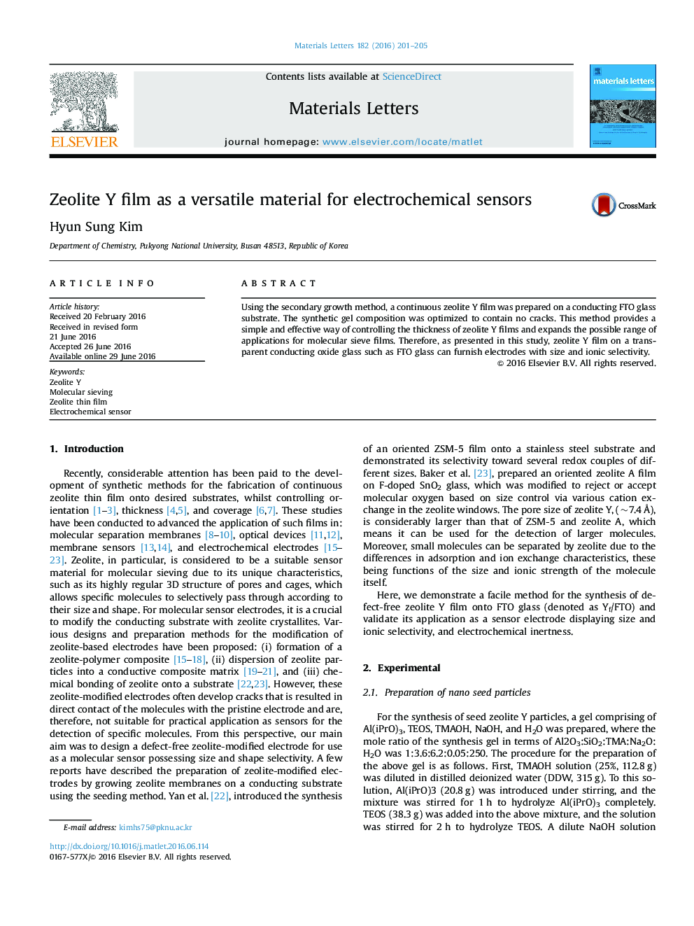 Zeolite Y film as a versatile material for electrochemical sensors