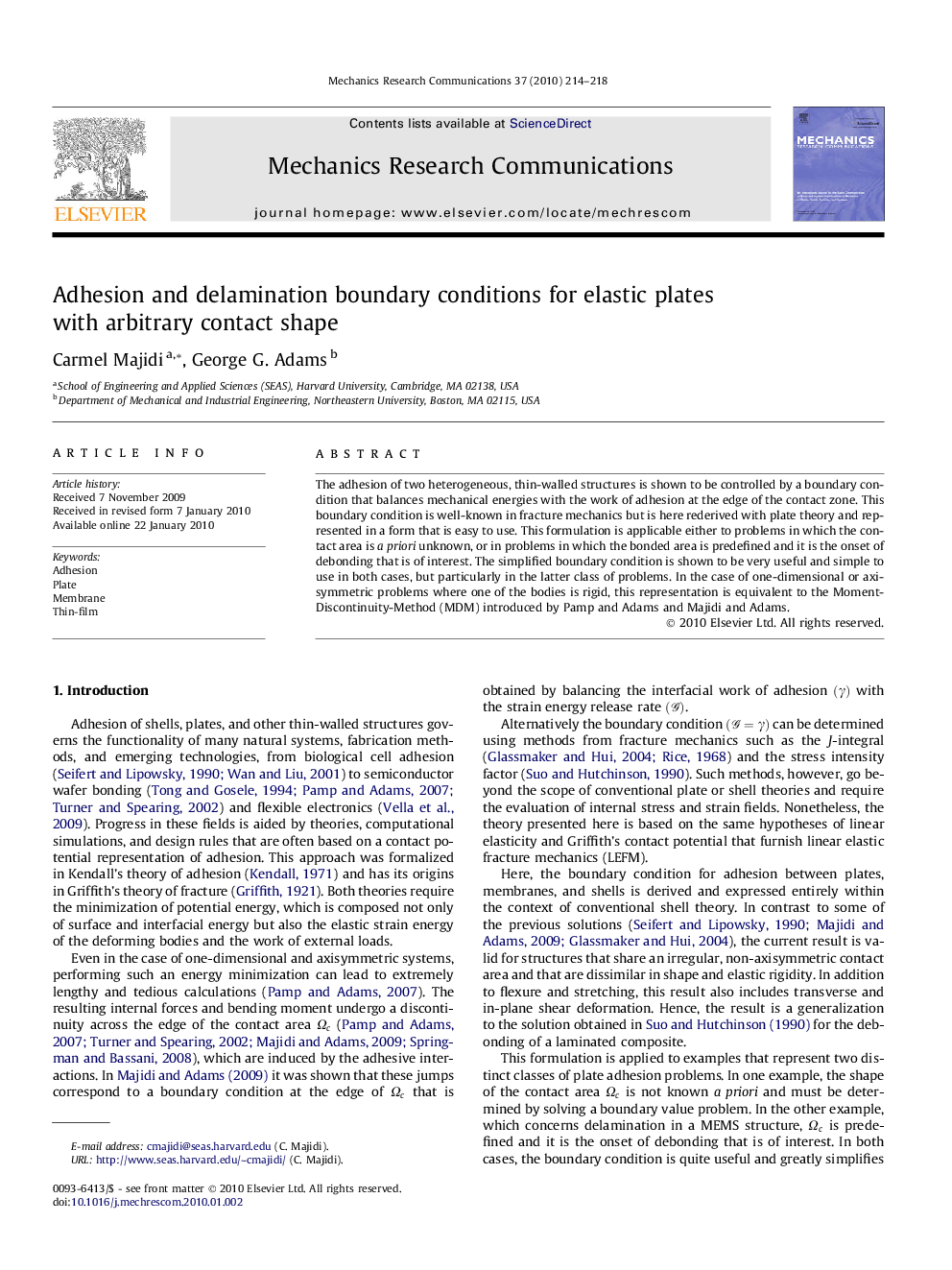 Adhesion and delamination boundary conditions for elastic plates with arbitrary contact shape