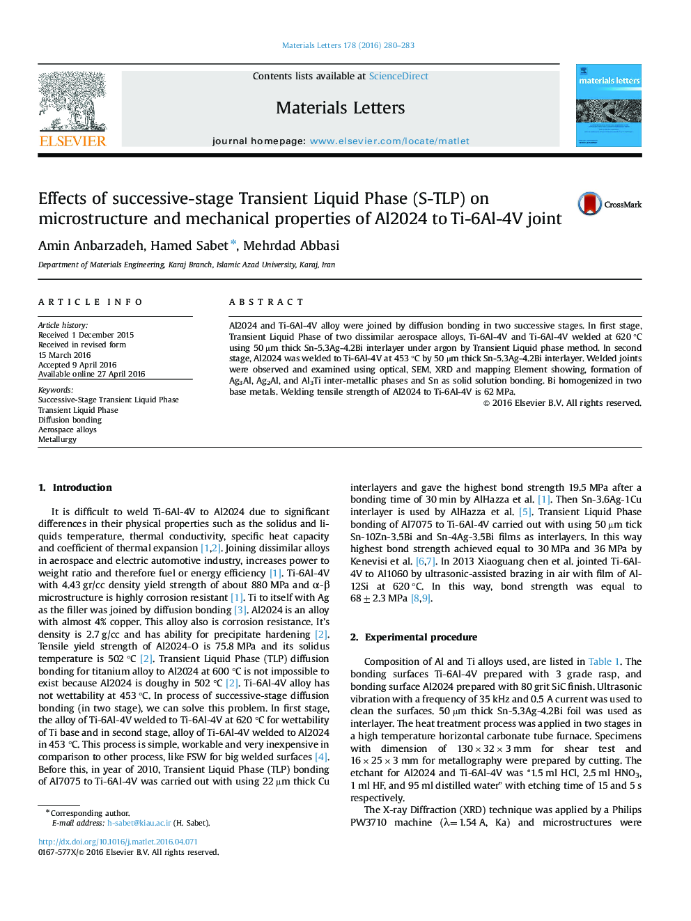 Effects of successive-stage Transient Liquid Phase (S-TLP) on microstructure and mechanical properties of Al2024 to Ti-6Al-4V joint