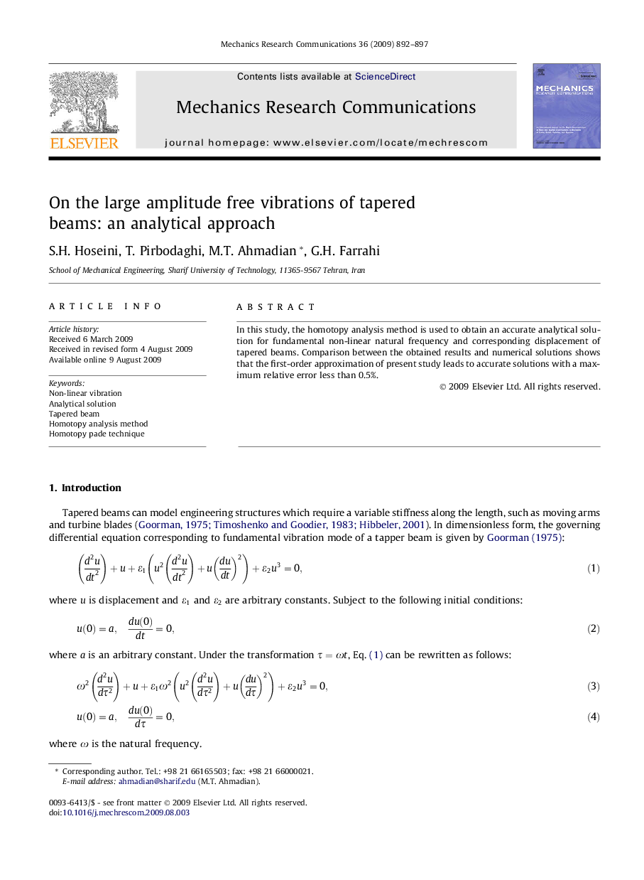 On the large amplitude free vibrations of tapered beams: an analytical approach