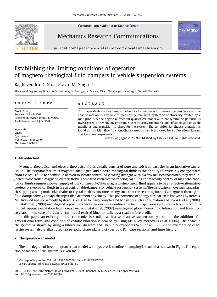 Establishing the limiting conditions of operation of magneto-rheological fluid dampers in vehicle suspension systems