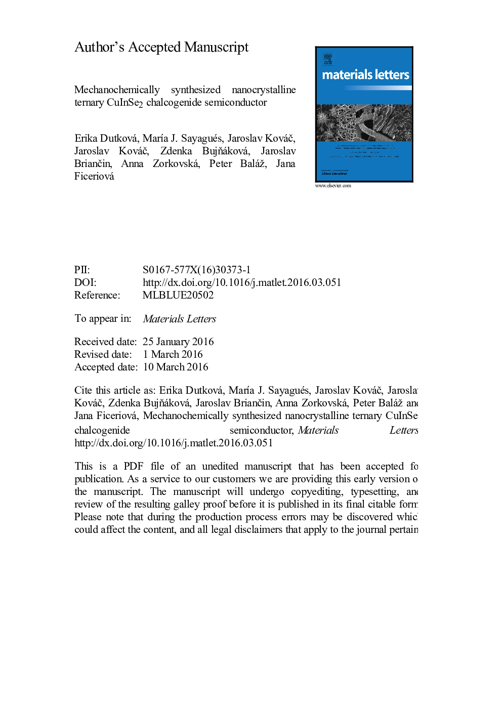 Mechanochemically synthesized nanocrystalline ternary CuInSe2 chalcogenide semiconductor