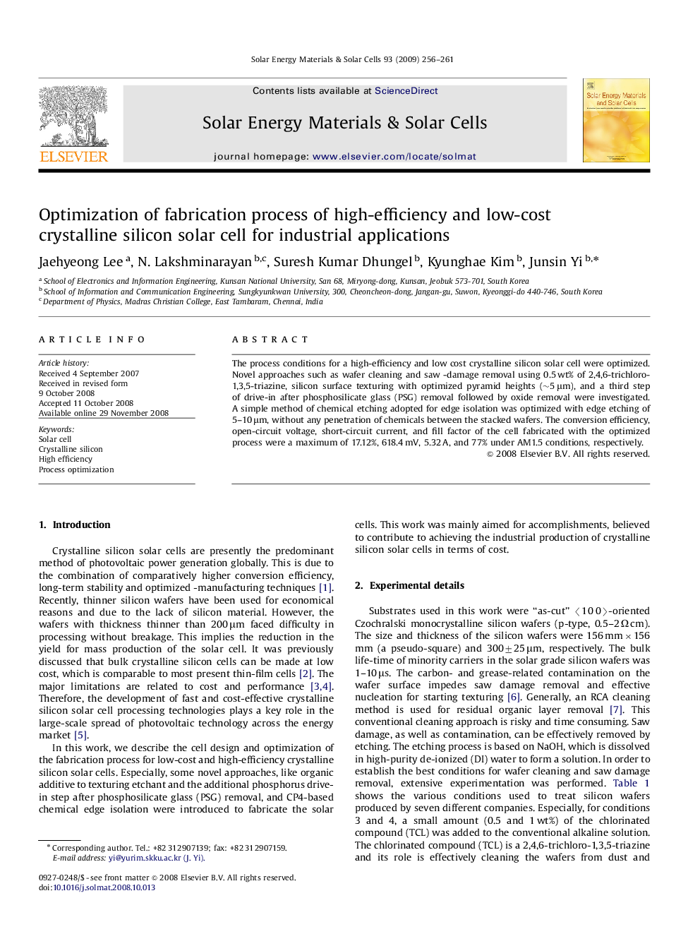 Optimization of fabrication process of high-efficiency and low-cost crystalline silicon solar cell for industrial applications