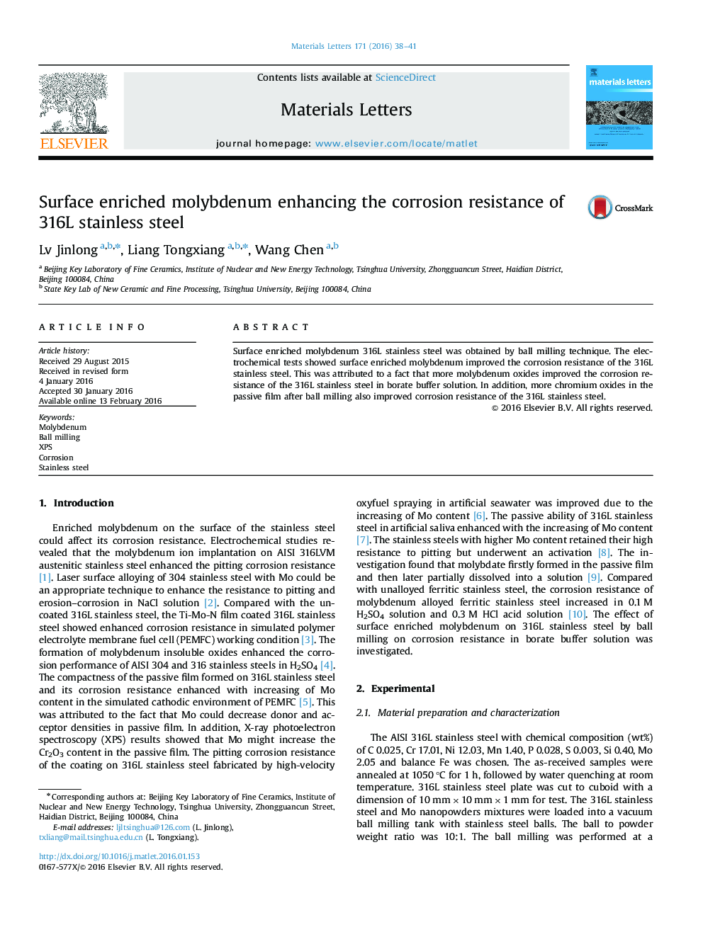 Surface enriched molybdenum enhancing the corrosion resistance of 316L stainless steel