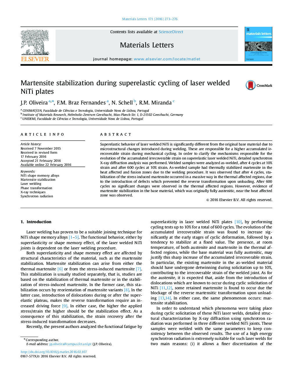 Martensite stabilization during superelastic cycling of laser welded NiTi plates