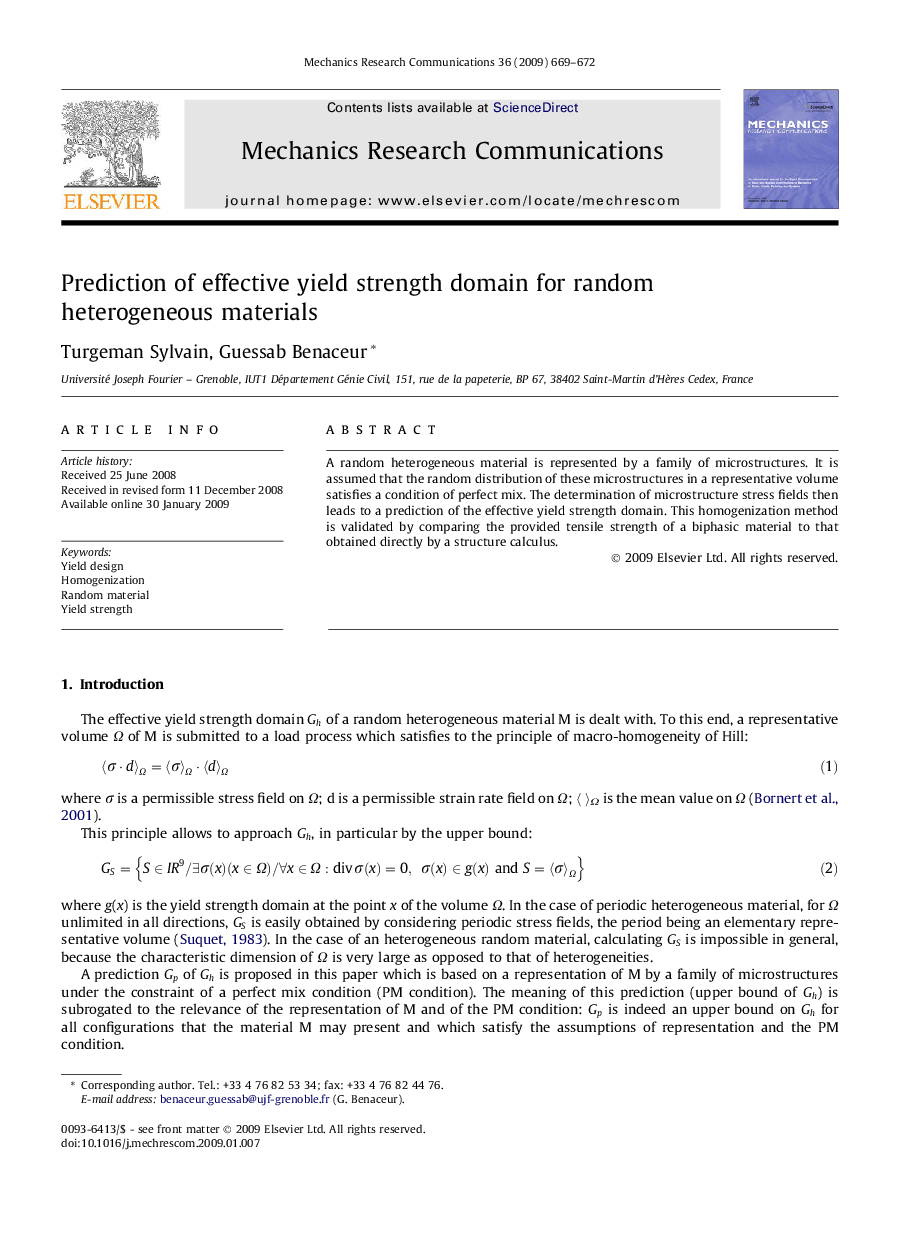 Prediction of effective yield strength domain for random heterogeneous materials