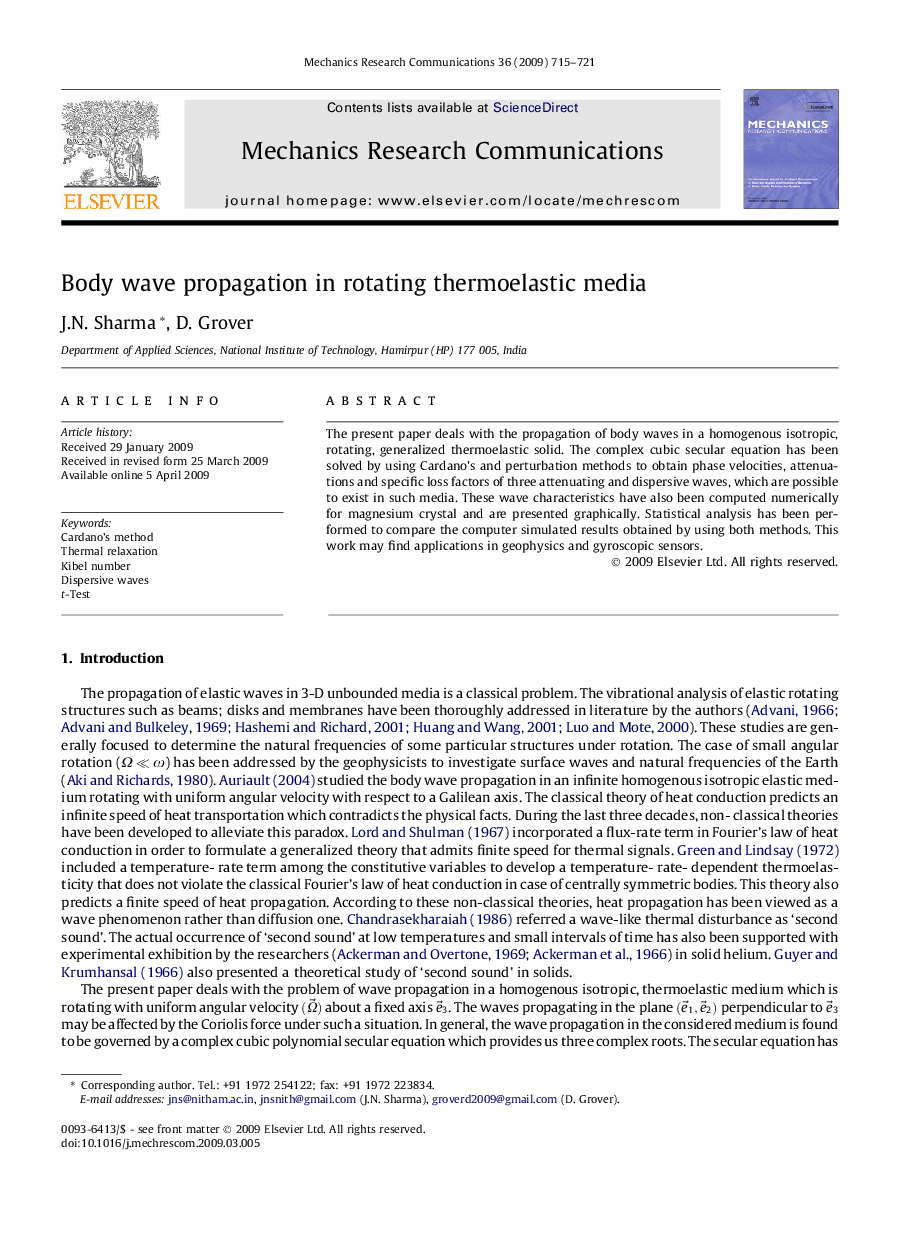 Body wave propagation in rotating thermoelastic media