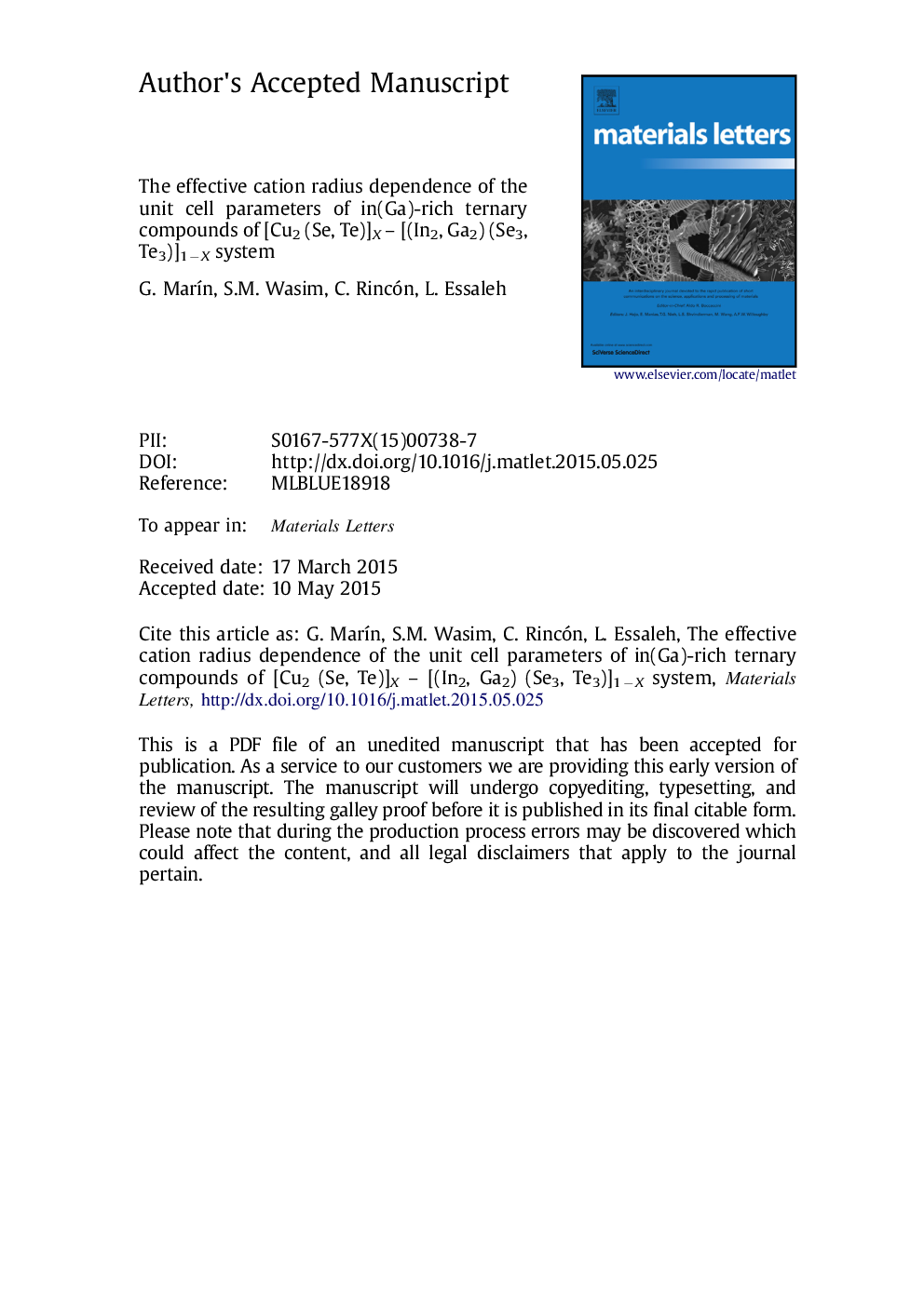 The effective cation radius dependence of the unit cell parameters of In(Ga)-rich ternary compounds of [Cu2 (Se, Te)]X-[(In2, Ga2) (Se3, Te3)]1âX system