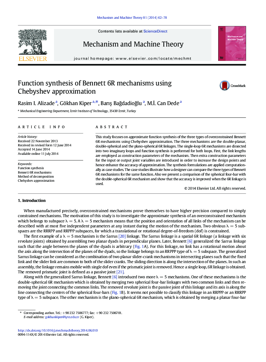 Function synthesis of Bennett 6R mechanisms using Chebyshev approximation