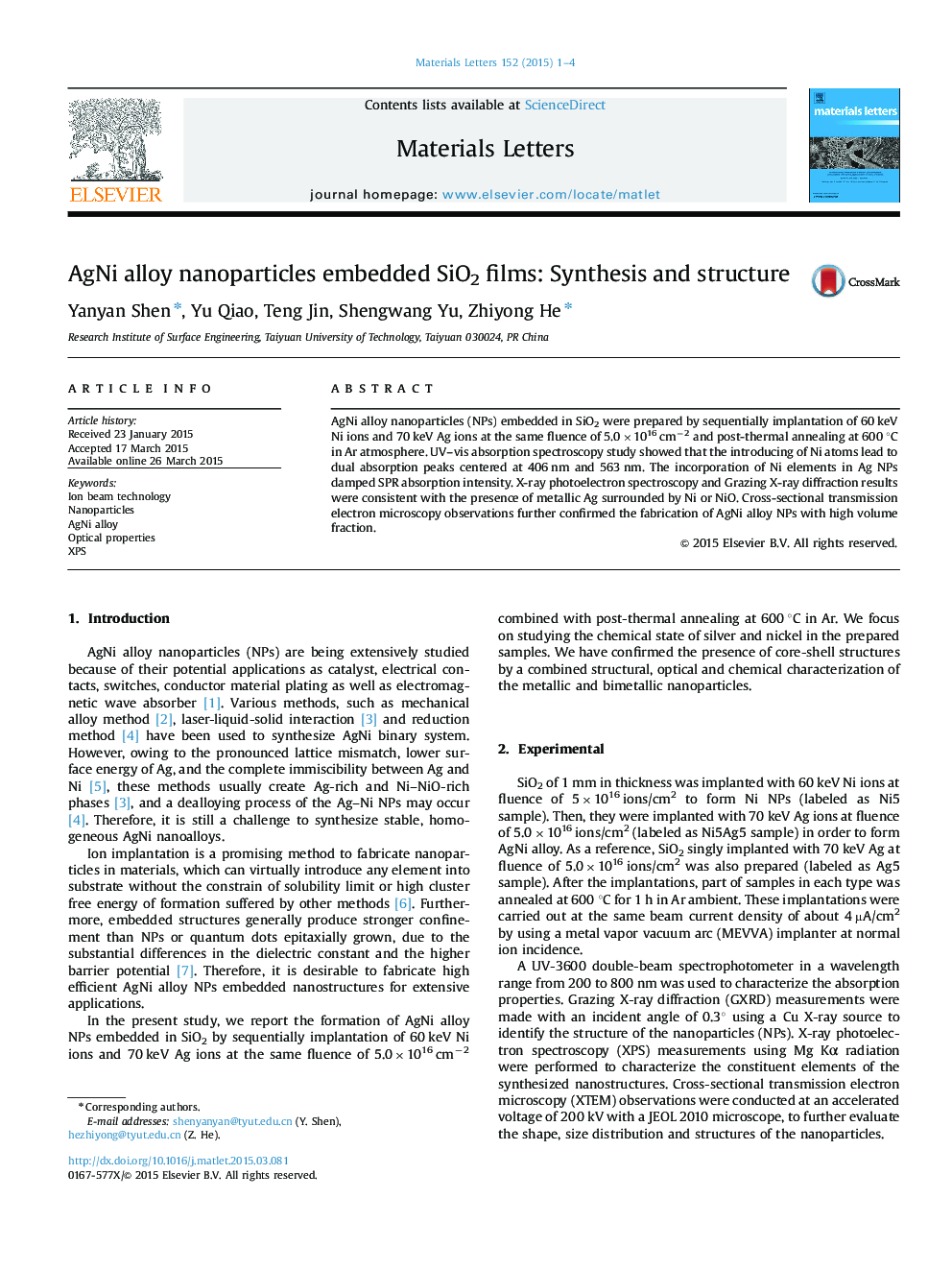 AgNi alloy nanoparticles embedded SiO2 films: Synthesis and structure