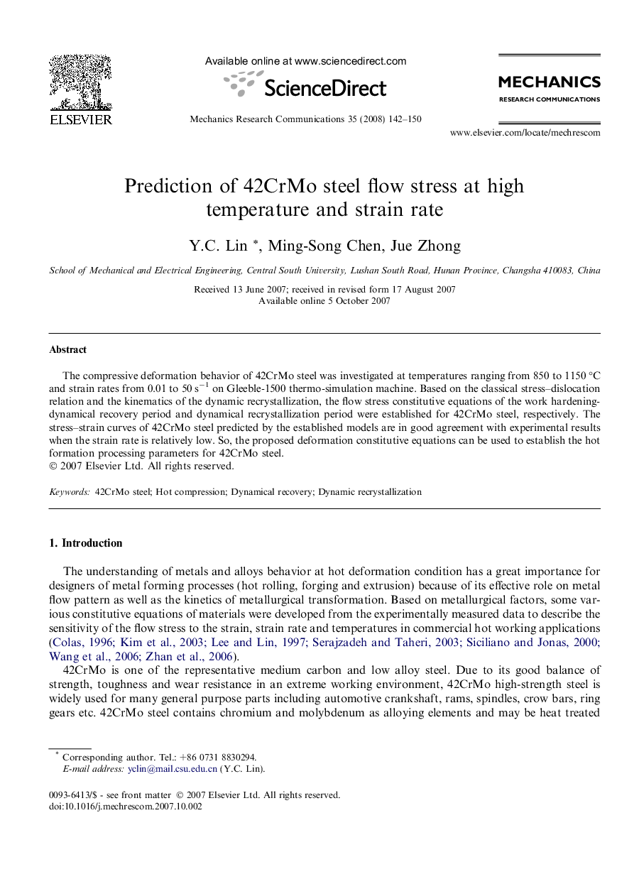 Prediction of 42CrMo steel flow stress at high temperature and strain rate