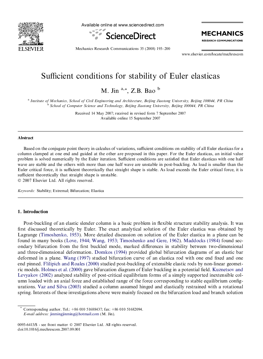 Sufficient conditions for stability of Euler elasticas