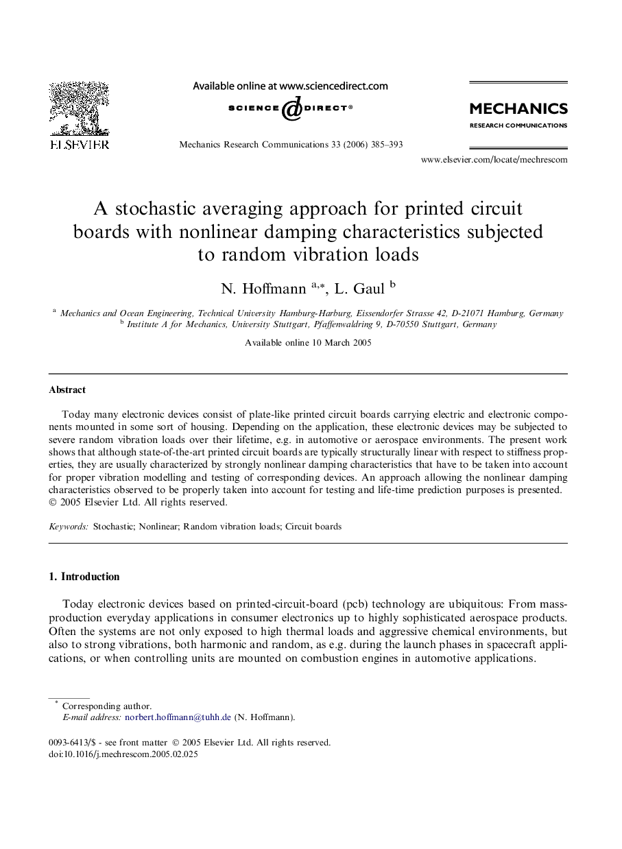 A stochastic averaging approach for printed circuit boards with nonlinear damping characteristics subjected to random vibration loads