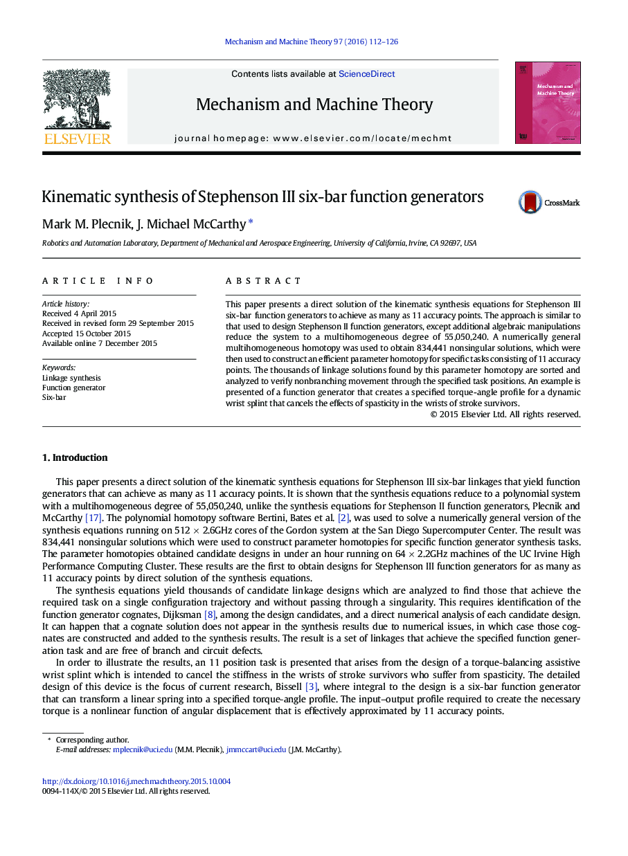 Kinematic synthesis of Stephenson III six-bar function generators