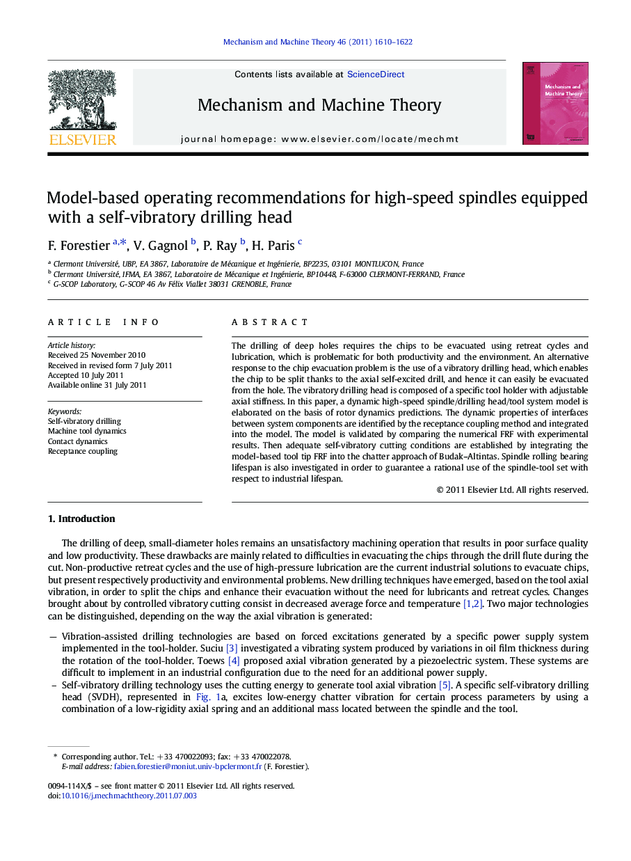 Model-based operating recommendations for high-speed spindles equipped with a self-vibratory drilling head