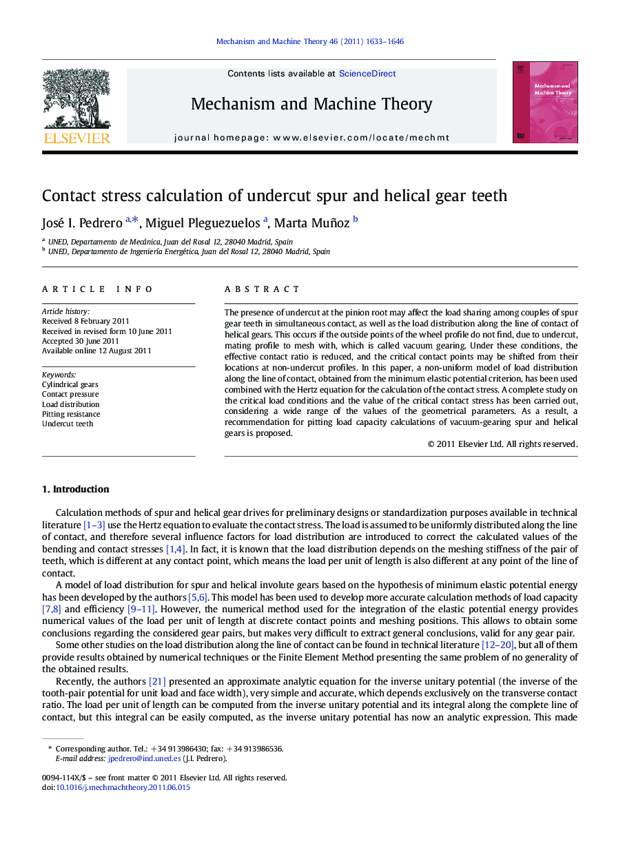 Contact stress calculation of undercut spur and helical gear teeth