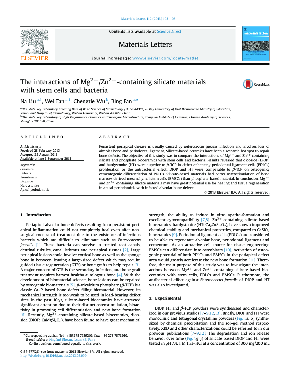 The interactions of Mg2+/Zn2+-containing silicate materials with stem cells and bacteria