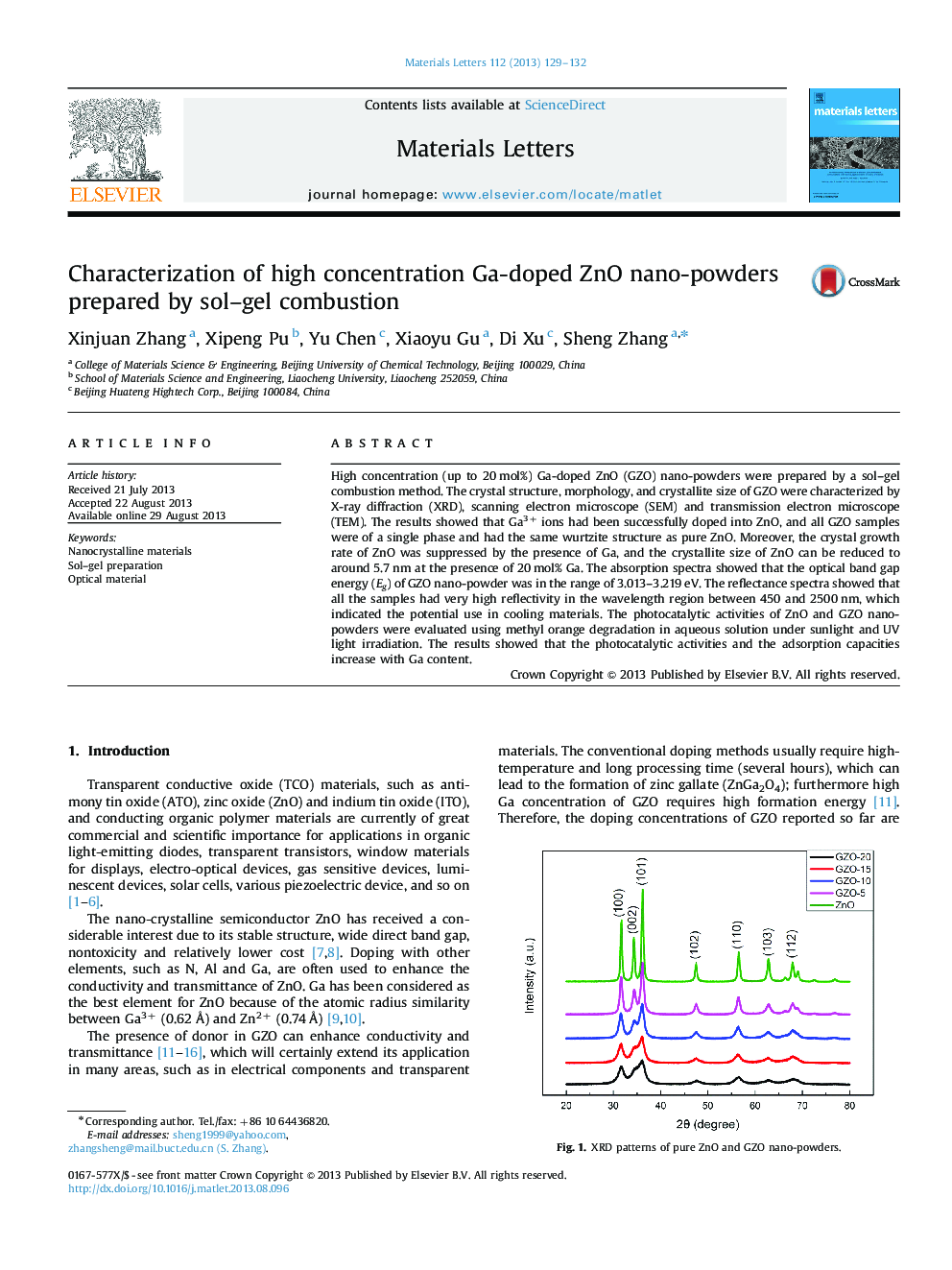 Characterization of high concentration Ga-doped ZnO nano-powders prepared by sol-gel combustion