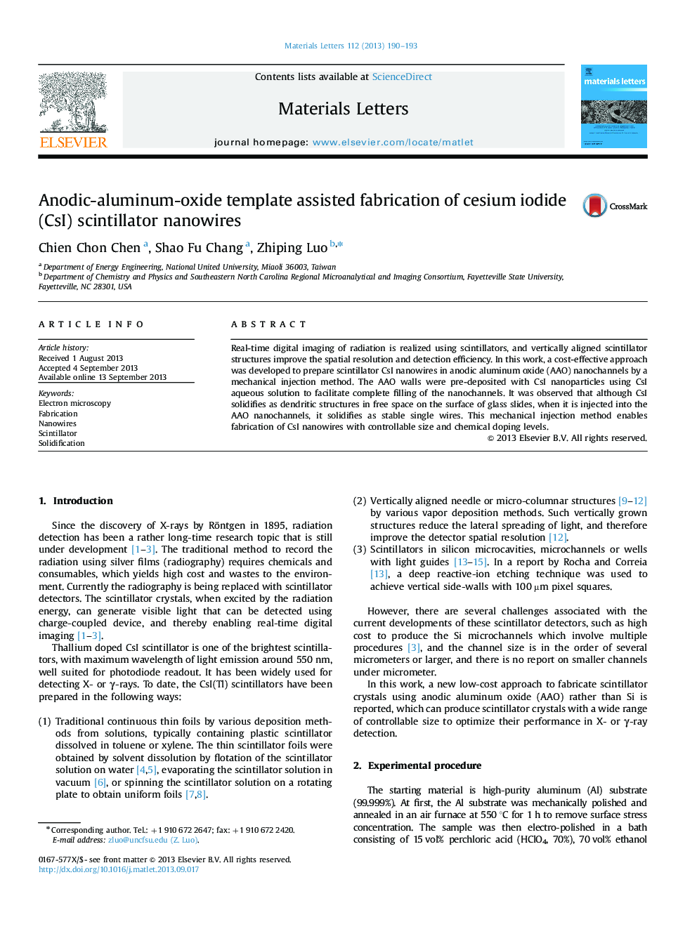 Anodic-aluminum-oxide template assisted fabrication of cesium iodide (CsI) scintillator nanowires