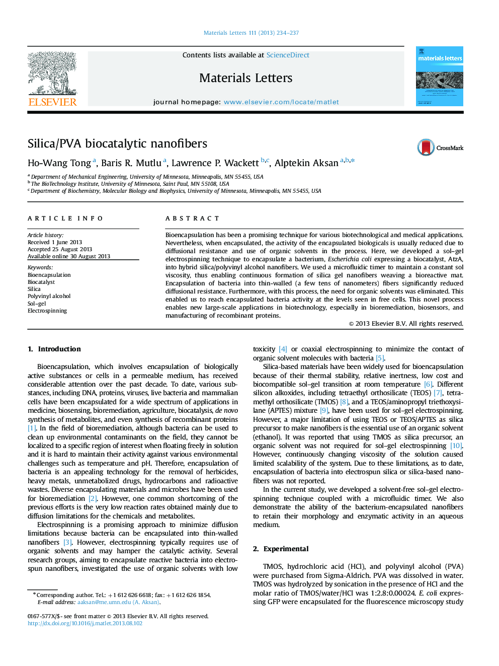 Silica/PVA biocatalytic nanofibers
