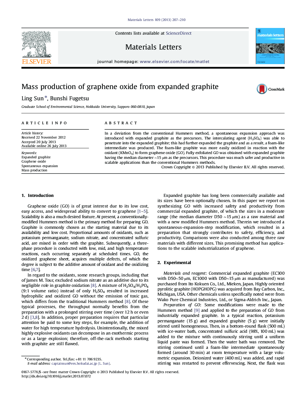 Mass production of graphene oxide from expanded graphite